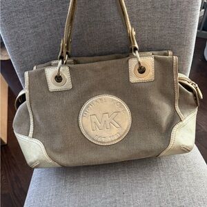 Michael Kors Brown & Cream Canvas + Leather Shoulder Bag
